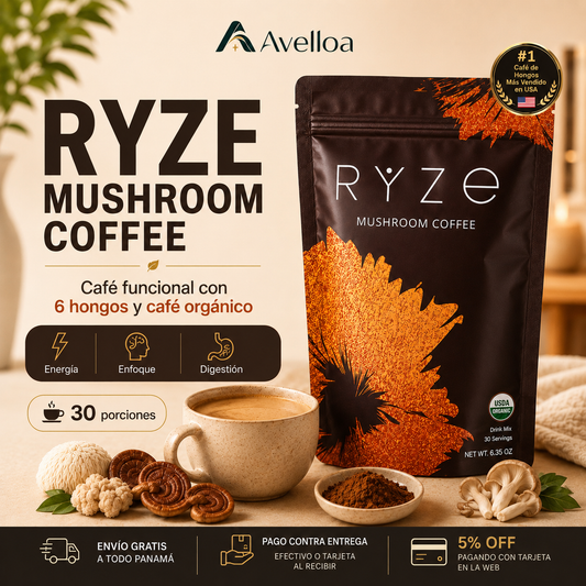 RYZE Mushroom Coffee – Café Funcional con 6 Hongos y Café Orgánico | 30 Porciones