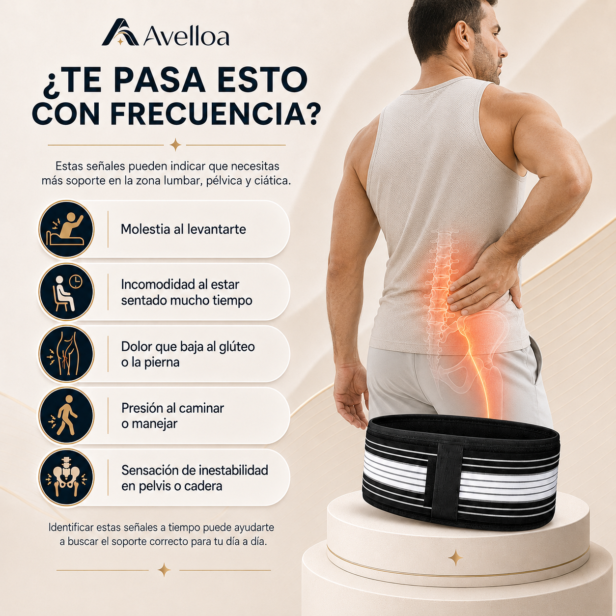 Cinturón Lumbar & Ciático Ajustable para Espalda Baja, Pelvis y Zona Sacroilíaca