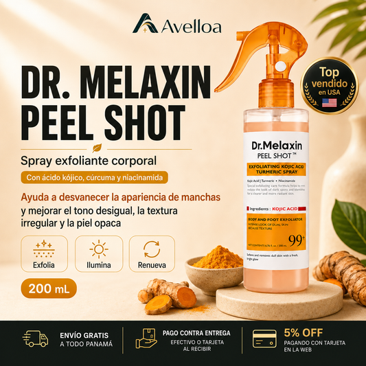 Dr. Melaxin Peel Shot™ Spray Exfoliante Corporal con Ácido Kójico, Cúrcuma y Niacinamida – 200 mL
