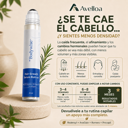 Bodywise Serum Roll-On Capilar para Crecimiento, Caída, Entradas, Coronilla y Barba – 25 mL