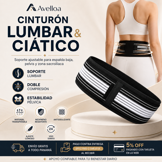 Cinturón Lumbar & Ciático Ajustable para Espalda Baja, Pelvis y Zona Sacroilíaca