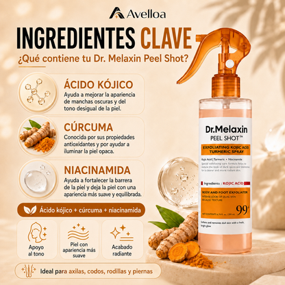 Dr. Melaxin Peel Shot™ Spray Exfoliante Corporal con Ácido Kójico, Cúrcuma y Niacinamida – 200 mL
