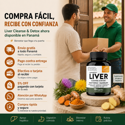 Liver Cleanse & Detox™ Suplemento de Apoyo Hepático con Cardo Mariano, Diente de León, Cúrcuma y Jengibre – 70 Cápsulas