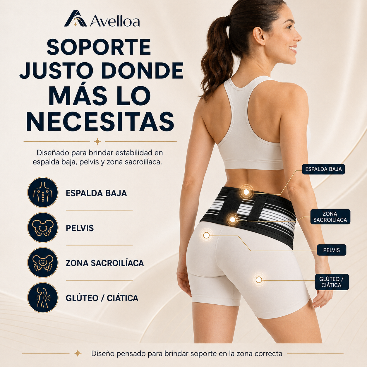 Cinturón Lumbar & Ciático Ajustable para Espalda Baja, Pelvis y Zona Sacroilíaca