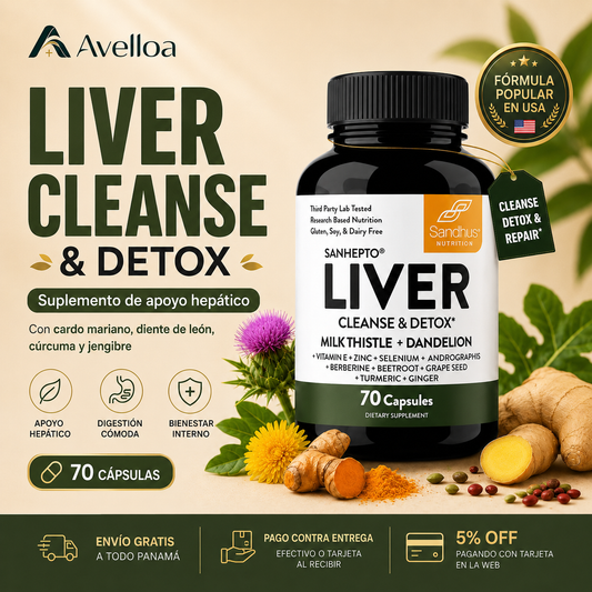 Liver Cleanse & Detox™ Suplemento de Apoyo Hepático con Cardo Mariano, Diente de León, Cúrcuma y Jengibre – 70 Cápsulas