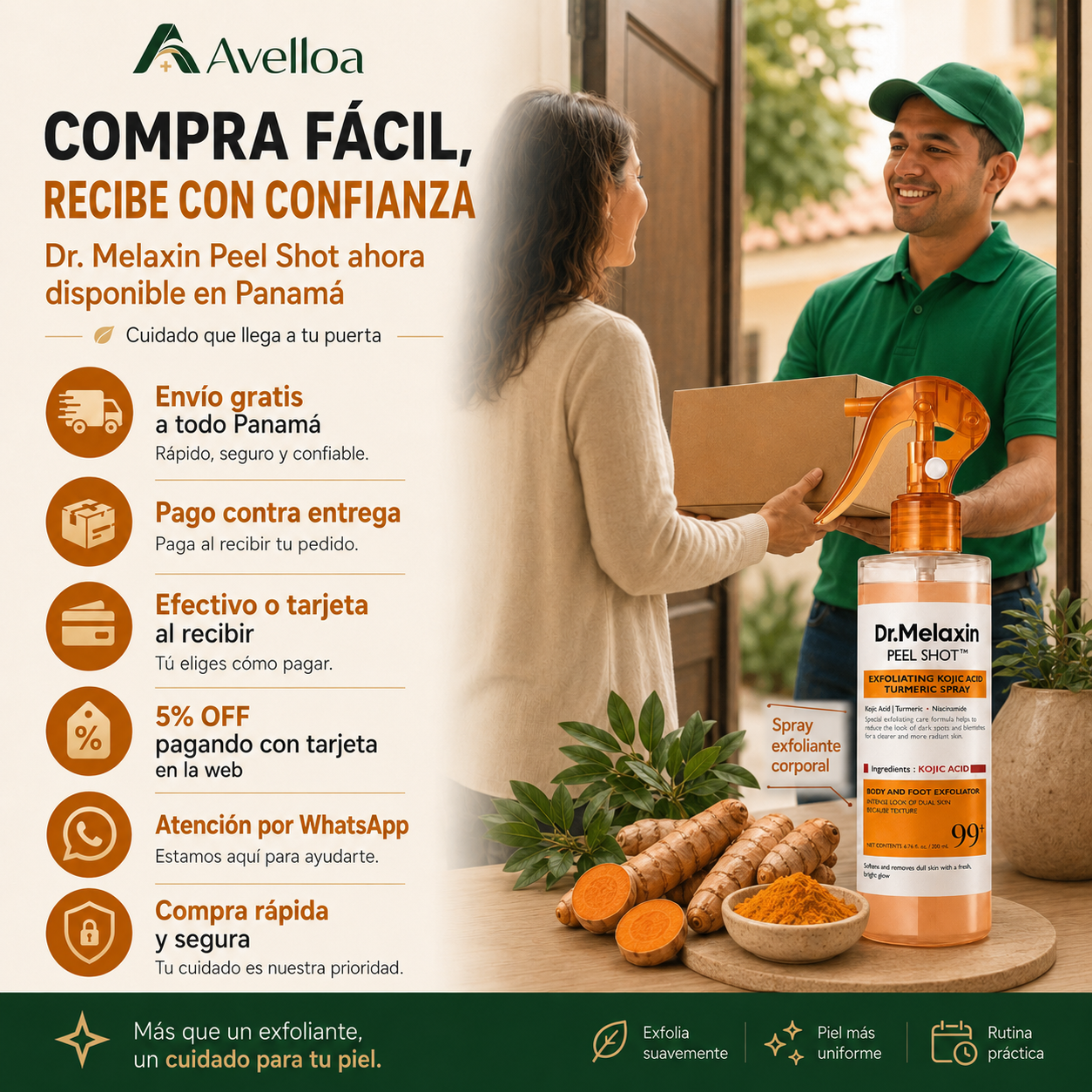 Dr. Melaxin Peel Shot™ Spray Exfoliante Corporal con Ácido Kójico, Cúrcuma y Niacinamida – 200 mL