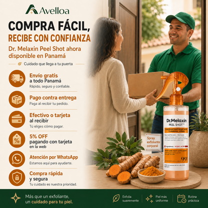 Dr. Melaxin Peel Shot™ Spray Exfoliante Corporal con Ácido Kójico, Cúrcuma y Niacinamida – 200 mL