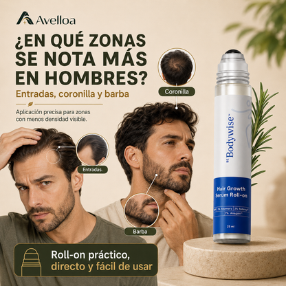 Bodywise Serum Roll-On Capilar para Crecimiento, Caída, Entradas, Coronilla y Barba – 25 mL