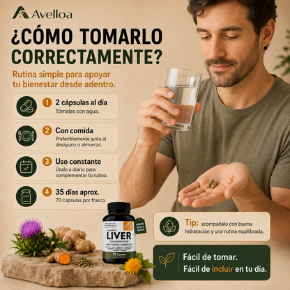 Liver Cleanse & Detox™ Suplemento de Apoyo Hepático con Cardo Mariano, Diente de León, Cúrcuma y Jengibre – 70 Cápsulas