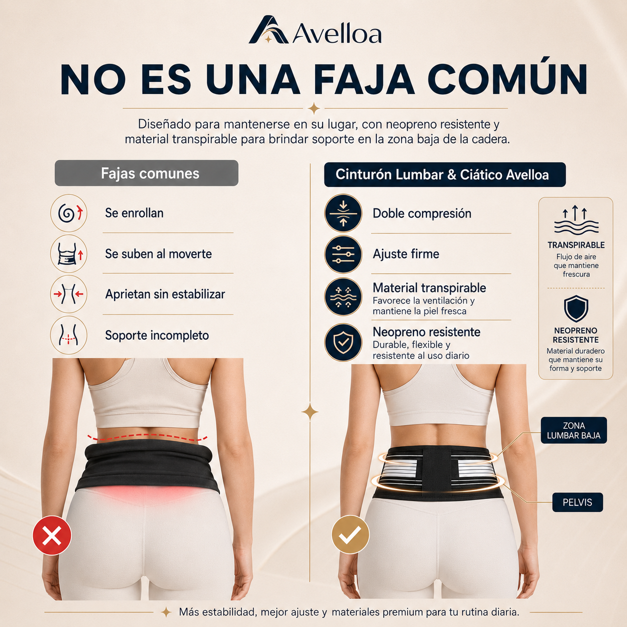 Cinturón Lumbar & Ciático Ajustable para Espalda Baja, Pelvis y Zona Sacroilíaca
