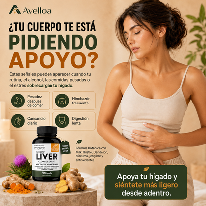 Liver Cleanse & Detox™ Suplemento de Apoyo Hepático con Cardo Mariano, Diente de León, Cúrcuma y Jengibre – 70 Cápsulas