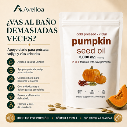 Aceite de Semilla de Calabaza 3000mg 2 en 1 | 180 Cápsulas Blandas