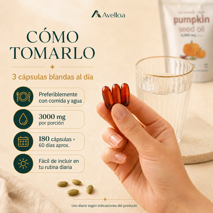 Aceite de Semilla de Calabaza 3000mg 2 en 1 | 180 Cápsulas Blandas