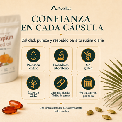 Aceite de Semilla de Calabaza 3000mg 2 en 1 | 180 Cápsulas Blandas