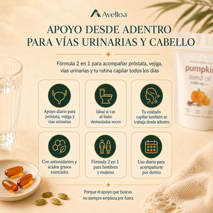 Aceite de Semilla de Calabaza 3000mg 2 en 1 | 180 Cápsulas Blandas