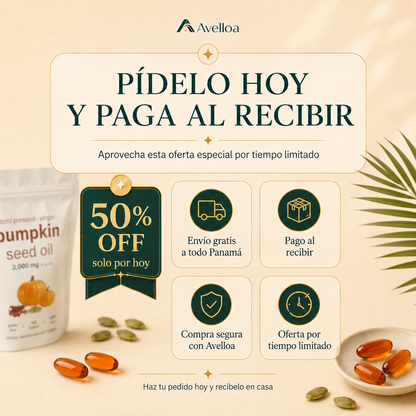 Aceite de Semilla de Calabaza 3000mg 2 en 1 | 180 Cápsulas Blandas