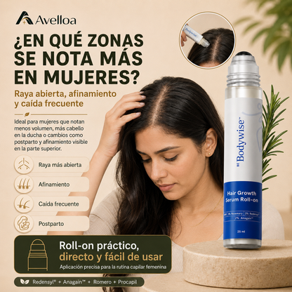Bodywise Serum Roll-On Capilar para Crecimiento, Caída, Entradas, Coronilla y Barba – 25 mL