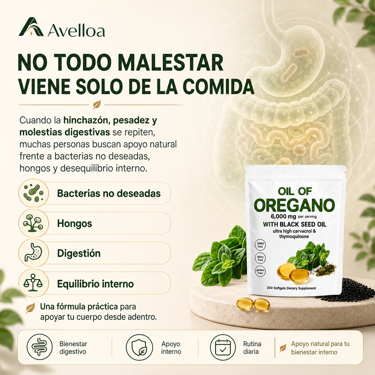 Aceite de Orégano con Aceite de Semilla Negra 6,000 mg – 300 Cápsulas Blandas
