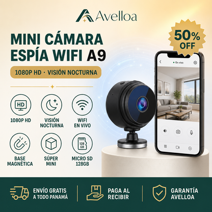 Mini Cámara Espía WiFi A9 – Vigila tu Casa desde el Celular | Visión Nocturna 1080p HD