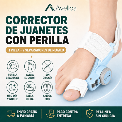 Corrector de Juanetes Ortopédico con Perilla – Endereza el Dedo y Alivia el Dolor Sin Cirugía | Ajustable Día y Noche