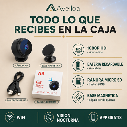 Mini Cámara Espía WiFi A9 – Vigila tu Casa desde el Celular | Visión Nocturna 1080p HD